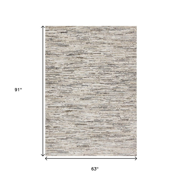 HomeRoots 4' Cream and Brown Striped Area Rug – Durable, Stain-Resistant, Stylish for High-Traffic Spaces 5' X 8' 660210