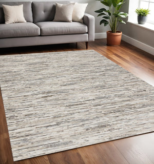 HomeRoots 4' Cream and Brown Striped Area Rug – Durable, Stain-Resistant, Stylish for High-Traffic Spaces 5' X 8' 660210
