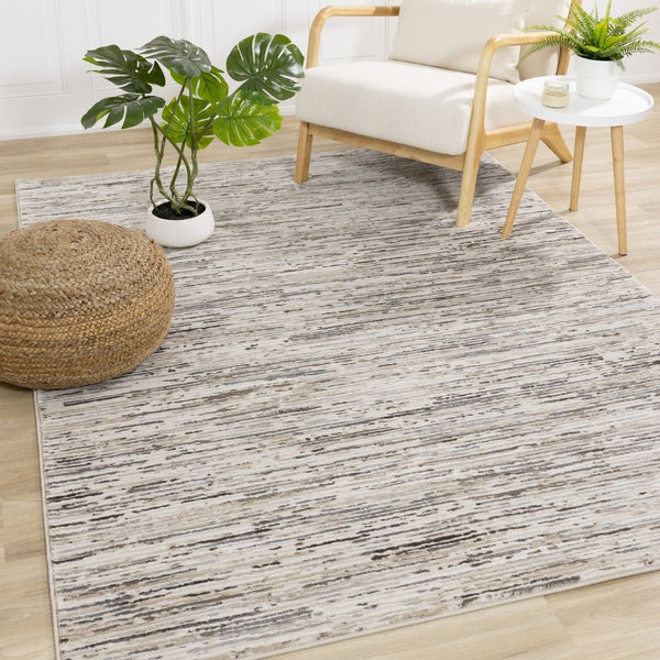 HomeRoots 4' Cream and Brown Striped Area Rug – Durable, Stain-Resistant, Stylish for High-Traffic Spaces 5' X 8' 660210