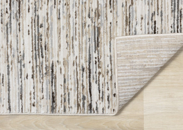 HomeRoots 4' Cream and Brown Striped Area Rug – Durable, Stain-Resistant, Stylish for High-Traffic Spaces 5' X 8' 660210
