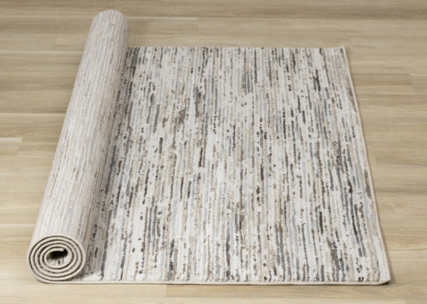 HomeRoots 4' Cream and Brown Striped Area Rug – Durable, Stain-Resistant, Stylish for High-Traffic Spaces 5' X 8' 660210