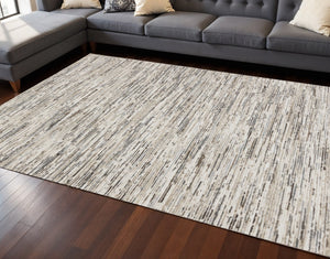 HomeRoots 4' Cream and Brown Striped Area Rug – Durable, Stain-Resistant, Stylish for High-Traffic Spaces 7' X 10' 660211