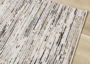 HomeRoots 4' Cream and Brown Striped Area Rug – Durable, Stain-Resistant, Stylish for High-Traffic Spaces 7' X 10' 660211