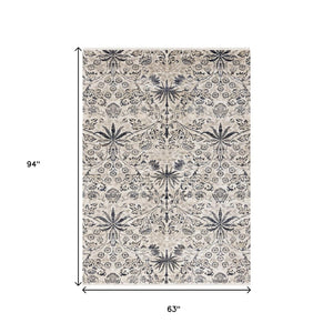 HomeRoots 5' Cream and Blue Floral Medallion Area Rug – Elegant, Durable, Stain-Resistant for Modern Spaces 5' X 8' 660216