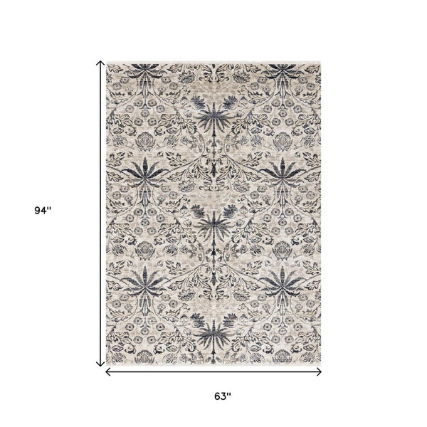 HomeRoots 5' Cream and Blue Floral Medallion Area Rug – Elegant, Durable, Stain-Resistant for Modern Spaces 5' X 8' 660216