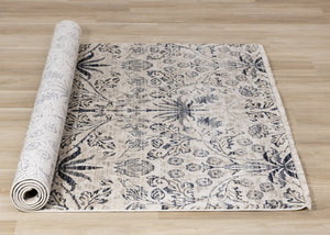 HomeRoots 5' Cream and Blue Floral Medallion Area Rug – Elegant, Durable, Stain-Resistant for Modern Spaces 5' X 8' 660216