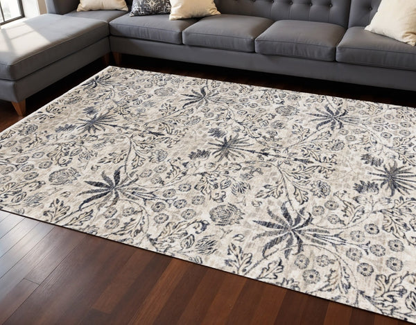 HomeRoots 8' Cream and Blue Floral Medallion Area Rug - Timeless Elegance, Durable, Family-Friendly Design 8' X 10' 660217