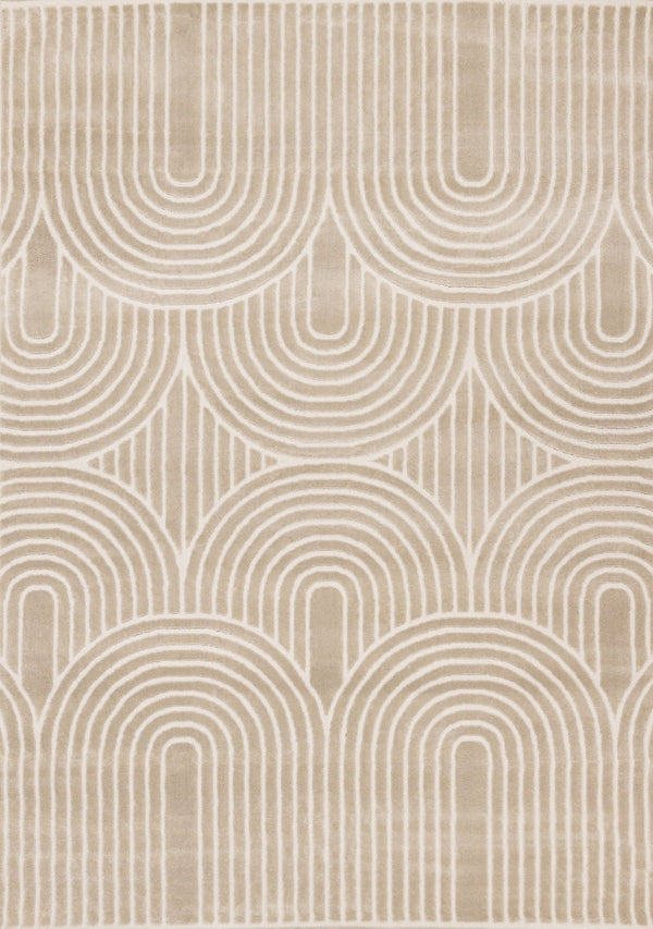 HomeRoots 5' Beige and Cream Geometric Area Rug - Stylish, Durable Design for Modern Living Spaces and Decor 5' X 8' 660221
