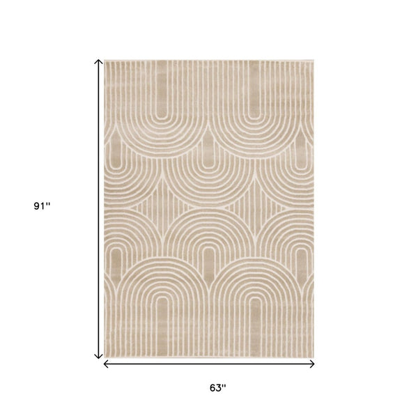 HomeRoots 5' Beige and Cream Geometric Area Rug - Stylish, Durable Design for Modern Living Spaces and Decor 5' X 8' 660221