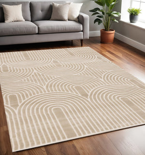 HomeRoots 5' Beige and Cream Geometric Area Rug - Stylish, Durable Design for Modern Living Spaces and Decor 5' X 8' 660221