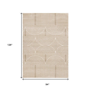 HomeRoots 8' Geometric Area Rug in Beige and Cream - Durable, Stain-Resistant, Modern Design for Any Room 8' X 11' 660222