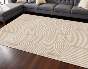 HomeRoots 8' Geometric Area Rug in Beige and Cream - Durable, Stain-Resistant, Modern Design for Any Room 8' X 11' 660222