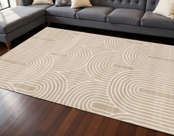 HomeRoots 8' Geometric Area Rug in Beige and Cream - Durable, Stain-Resistant, Modern Design for Any Room 8' X 11' 660222