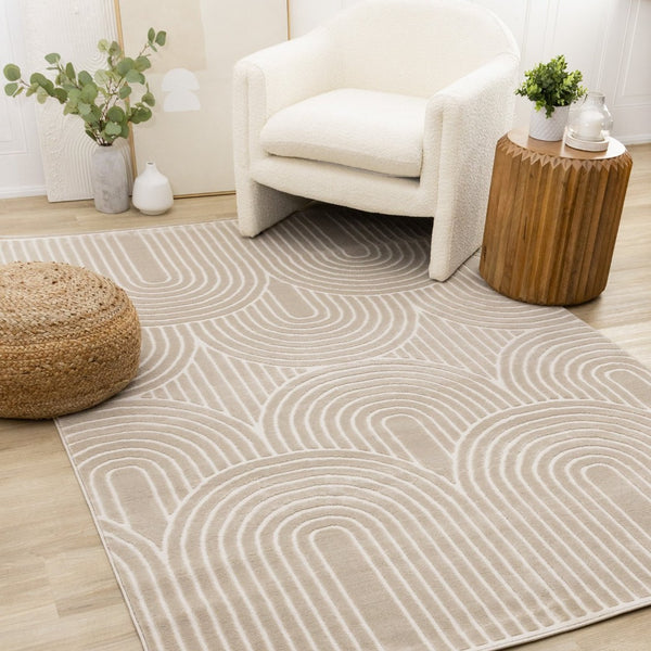HomeRoots 8' Geometric Area Rug in Beige and Cream - Durable, Stain-Resistant, Modern Design for Any Room 8' X 11' 660222