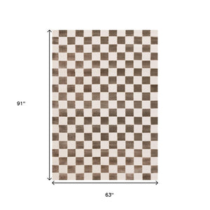 HomeRoots 5' Modern Brown and White Geometric Area Rug - Stylish, Durable, Stain-Resistant Design for Any Room 5' X 8' 660223