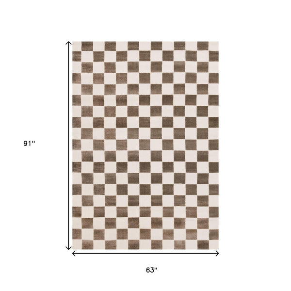 HomeRoots 5' Modern Brown and White Geometric Area Rug - Stylish, Durable, Stain-Resistant Design for Any Room 5' X 8' 660223