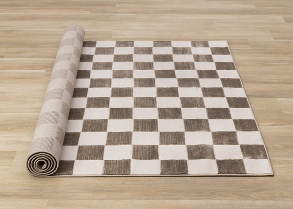 HomeRoots 5' Modern Brown and White Geometric Area Rug - Stylish, Durable, Stain-Resistant Design for Any Room 5' X 8' 660223