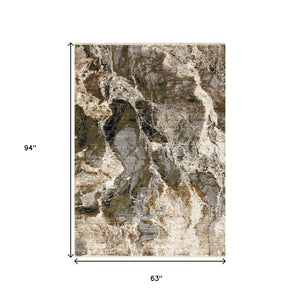 HomeRoots 5' Modern Abstract Area Rug in Black, Dark Green & Beige - Durable, Stain-Resistant, Stylish Design 5' X 8' 660225