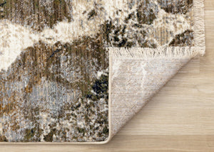 HomeRoots 5' Modern Abstract Area Rug in Black, Dark Green & Beige - Durable, Stain-Resistant, Stylish Design 5' X 8' 660225