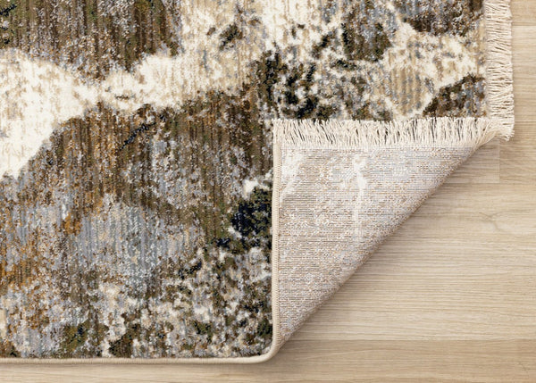 HomeRoots 5' Modern Abstract Area Rug in Black, Dark Green & Beige - Durable, Stain-Resistant, Stylish Design 5' X 8' 660225