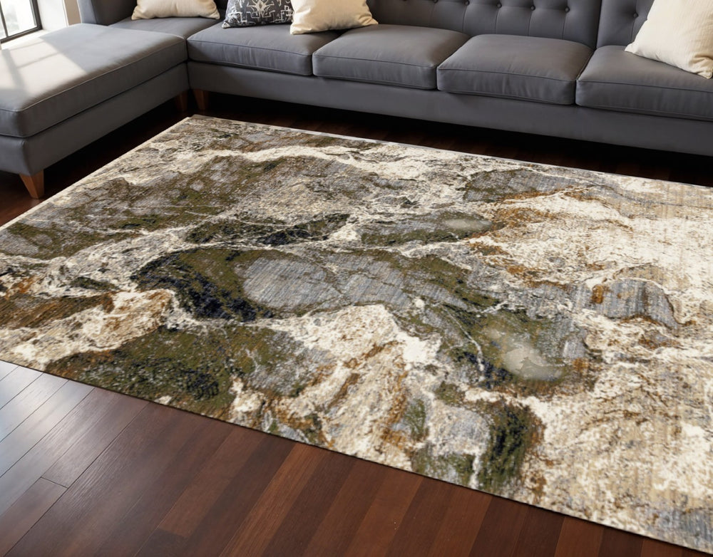 HomeRoots 8' Modern Abstract Area Rug in Black, Dark Green & Beige - Stylish, Durable & Easy-Care Design 8' X 10' 660226