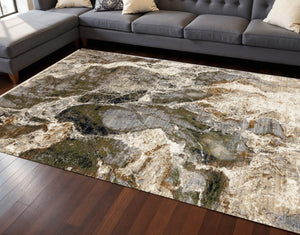 HomeRoots 8' Modern Abstract Area Rug in Black, Dark Green & Beige - Stylish, Durable & Easy-Care Design 8' X 10' 660226