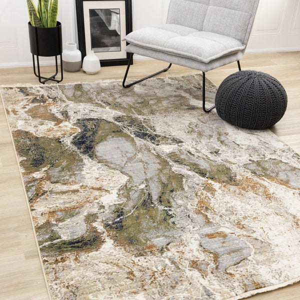 HomeRoots 8' Modern Abstract Area Rug in Black, Dark Green & Beige - Stylish, Durable & Easy-Care Design 8' X 10' 660226