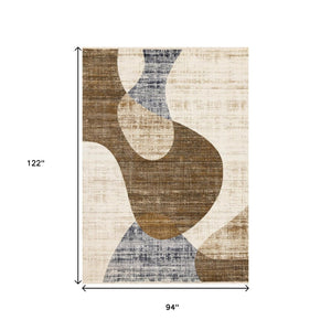 HomeRoots 8' Modern Abstract Area Rug in Cream, Blue, and Brown - Durable, Stain-Resistant Design for Any Room 8' X 10' 660228