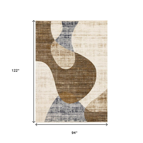HomeRoots 8' Modern Abstract Area Rug in Cream, Blue, and Brown - Durable, Stain-Resistant Design for Any Room 8' X 10' 660228