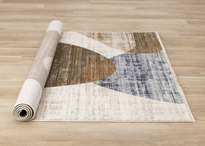 HomeRoots 8' Modern Abstract Area Rug in Cream, Blue, and Brown - Durable, Stain-Resistant Design for Any Room 8' X 10' 660228