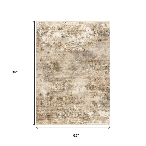 HomeRoots 5' Cream Gray and Tan Abstract Area Rug – Stylish, Durable, Easy-Care Design for Modern Spaces 5' X 8' 660229