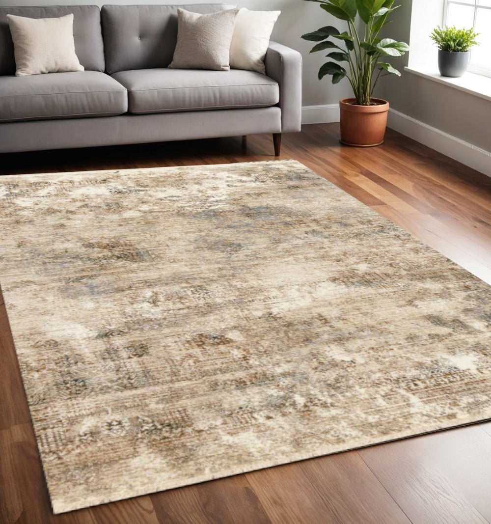 HomeRoots 5' Cream Gray and Tan Abstract Area Rug – Stylish, Durable, Easy-Care Design for Modern Spaces 5' X 8' 660229