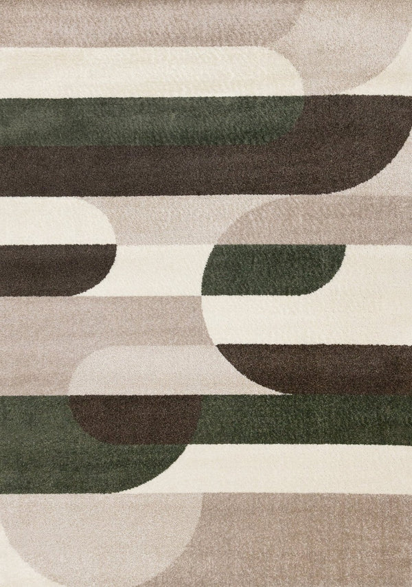 HomeRoots 5' Cream Green and Brown Geometric Area Rug - Durable, Stain-Resistant, Modern Design for Any Room 5' X 8' 660231