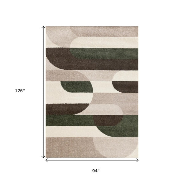 HomeRoots 8' Modern Cream Green Brown Geometric Area Rug - Durable, Stain-Resistant, Perfect for Busy Homes 8' X 11' 660232