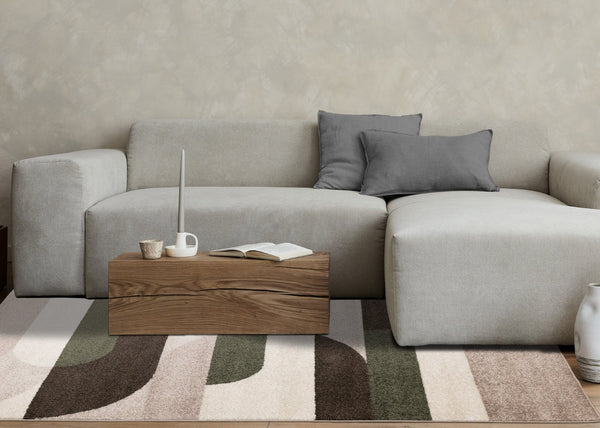 HomeRoots 8' Modern Cream Green Brown Geometric Area Rug - Durable, Stain-Resistant, Perfect for Busy Homes 8' X 11' 660232