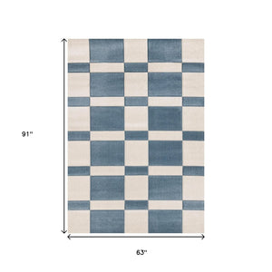 HomeRoots 5' Blue and White Geometric Area Rug - Modern Design, Stain-Resistant, Durable, Easy-Care for Homes 5' X 8' 660233