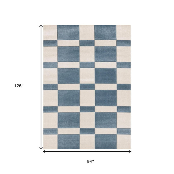 HomeRoots 8' Blue and White Geometric Area Rug - Stylish, Durable Design Perfect for High-Traffic Spaces 8' X 11' 660234