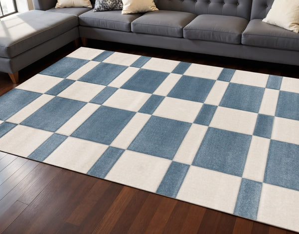 HomeRoots 8' Blue and White Geometric Area Rug - Stylish, Durable Design Perfect for High-Traffic Spaces 8' X 11' 660234