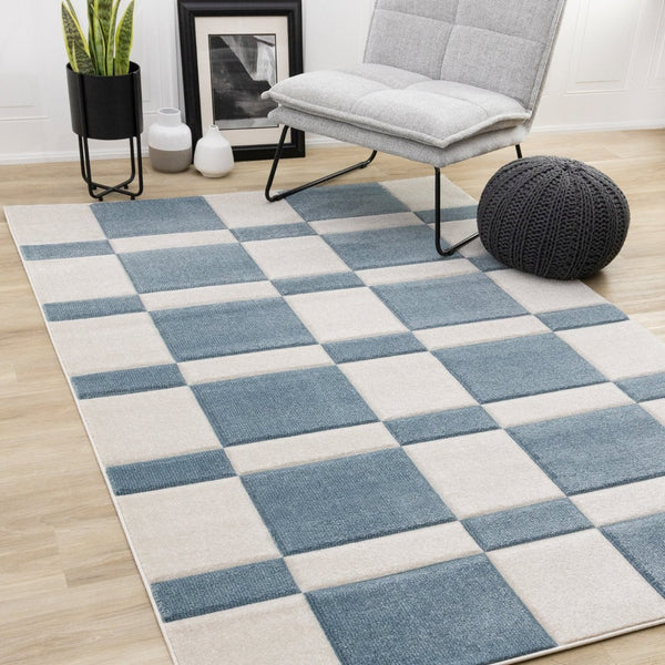 HomeRoots 8' Blue and White Geometric Area Rug - Stylish, Durable Design Perfect for High-Traffic Spaces 8' X 11' 660234