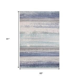 HomeRoots 5' Blue Gray and Cream Abstract Area Rug - Durable, Stain-Resistant, Modern Design for Any Space 5' X 8' 660235
