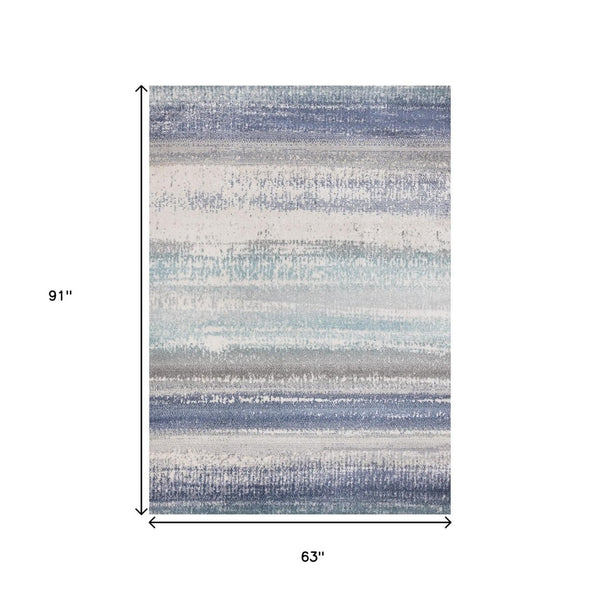 HomeRoots 5' Blue Gray and Cream Abstract Area Rug - Durable, Stain-Resistant, Modern Design for Any Space 5' X 8' 660235
