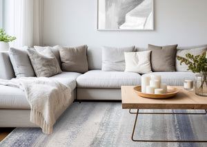 HomeRoots 5' Blue Gray and Cream Abstract Area Rug - Durable, Stain-Resistant, Modern Design for Any Space 5' X 8' 660235