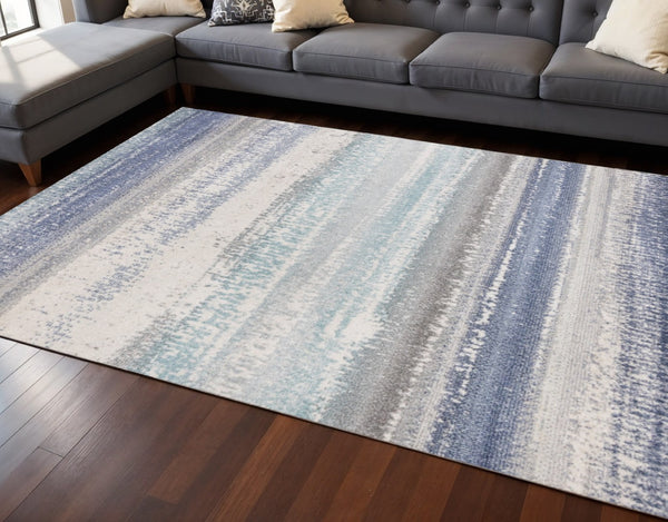 HomeRoots 8' Blue Gray and Cream Abstract Area Rug - Durable, Stain-Resistant Design for Modern Homes & Spaces 8' X 11' 660236