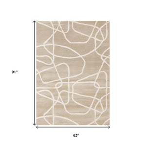 HomeRoots 5' Cream and Tan Abstract Area Rug – Modern Design, Stain Resistant, Easy-Care for Busy Homes 5' X 8' 660237