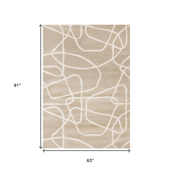 HomeRoots 5' Cream and Tan Abstract Area Rug – Modern Design, Stain Resistant, Easy-Care for Busy Homes 5' X 8' 660237