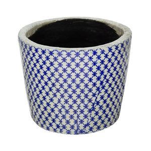 English Elm Set of 4 Terracotta Planters Distressed Blue White Glaze Antique Ceramic Style W2078P495142