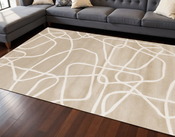 HomeRoots 8' Cream and Tan Abstract Area Rug - Modern Design, Durable, and Soft for Stylish Living Spaces 8' X 11' 660238