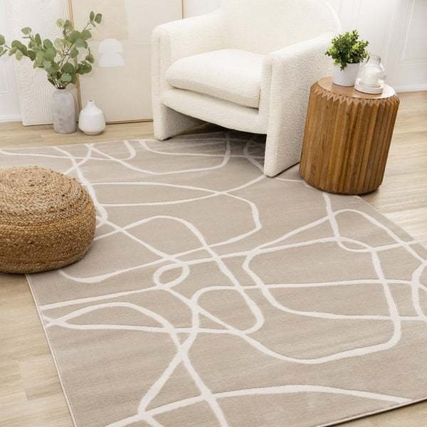 HomeRoots 8' Cream and Tan Abstract Area Rug - Modern Design, Durable, and Soft for Stylish Living Spaces 8' X 11' 660238