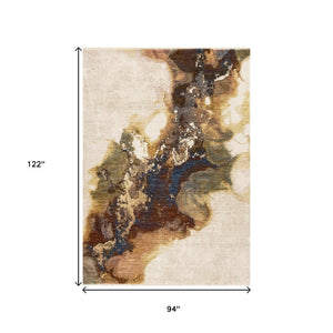 HomeRoots 8' Modern Abstract Area Rug in Beige, Blue & Brown - Durable, Stain-Resistant, and Stylish Décor Solution 8' X 10' 660240