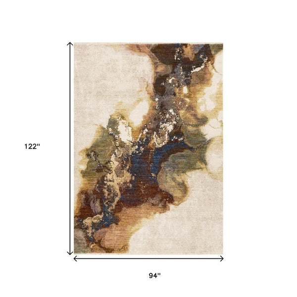 HomeRoots 8' Modern Abstract Area Rug in Beige, Blue & Brown - Durable, Stain-Resistant, and Stylish Décor Solution 8' X 10' 660240